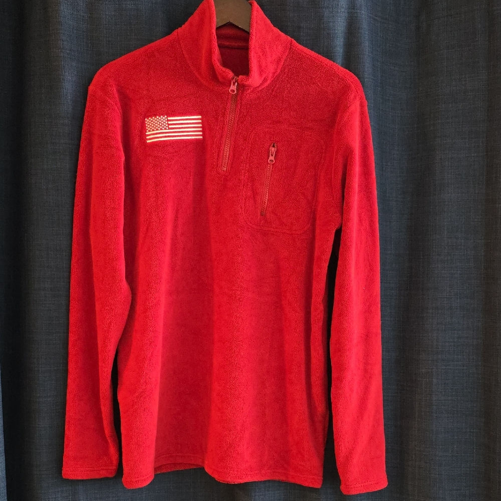 Womens Medium Red Flag Quarter-Zip Sweater Very Soft